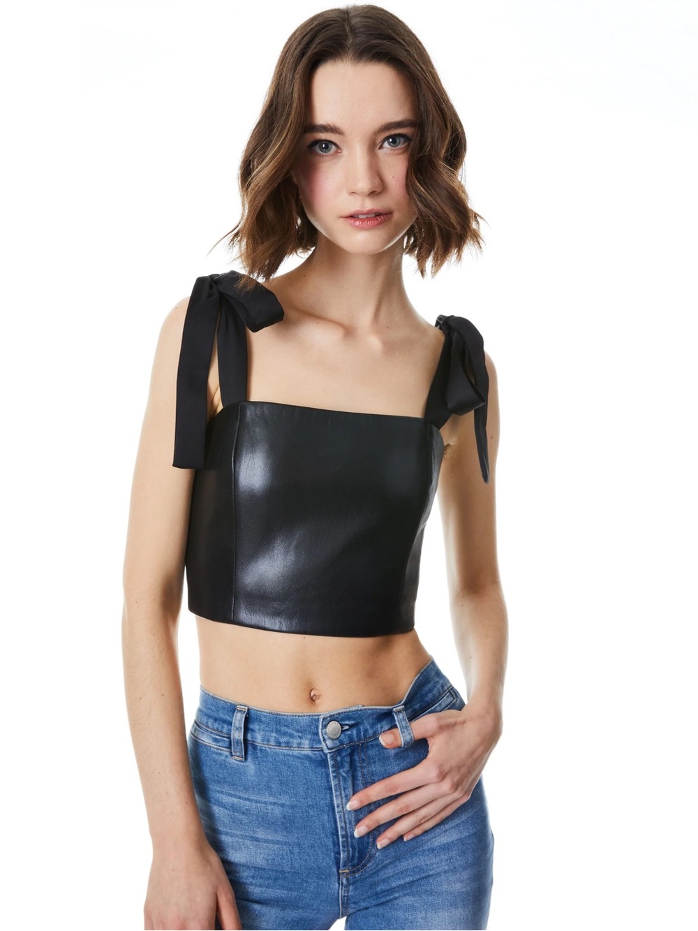 Alice + Olivia Cassidy Vegan Leather Crop Top